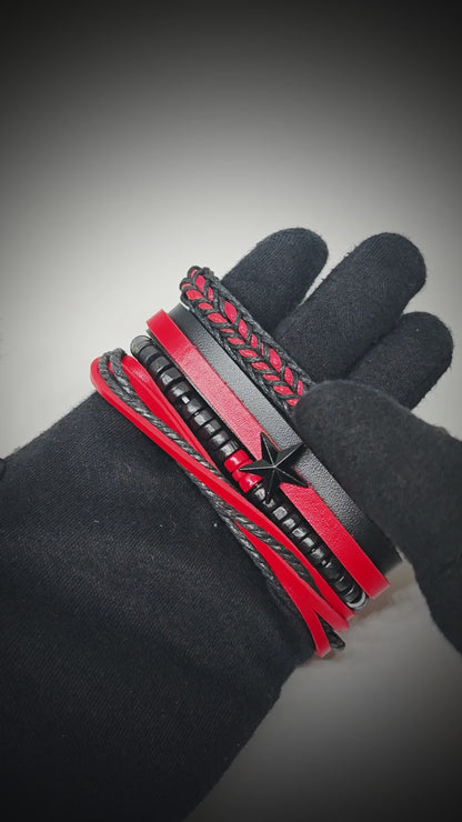 STAR RANGER - 4 Pcs Genuine Leather Adjustable Bracelet Set for Men & Boys (8 inch)