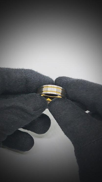 TWIN GROOVE - Pure Stainless Steel Men’s Gold - Steel-Plated Ring (Size : 17-22-27)