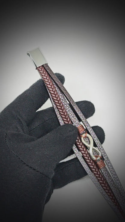 INFINITE ROGUE - Dark Brown 25mm Genuine Leather Bracelet with Stainless Steel Magnetic Buckle for Men & Boys (8 inch)