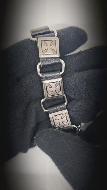 VANGUARD CROSS - Black 23mm Genuine Leather Bracelet with Stainless Steel Buckle Clasp for Men & Boys (8 to 9 inch)
