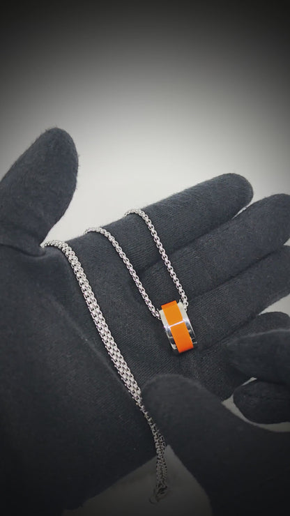 AURORA CORE - Orange 21mm Titanium Steel Pendant with 24inch Round Box 4mm Chain for Men & Boys
