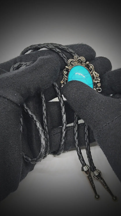 TURQUOISE HORIZON BOLO – 1.8 inch Pure Stainless Steel Pendant with Adjustable Black Leather Rope for Men & Boys