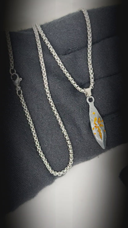 ABSTRACT SPEAR - GUNMETAL - 9mm Titanium Steel Pendant with 23inch Round Box 4mm Chain for Men & Boys