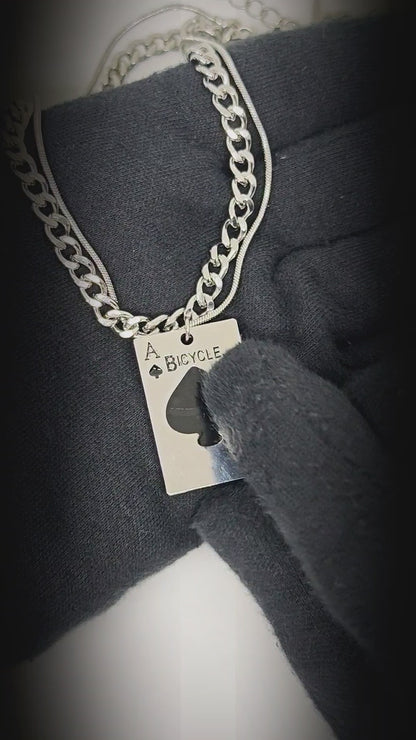 ACE STACK - 20mm Titanium Steel Pendant with 19 to 21inch Adjustable Cable Chain for Men & Boys