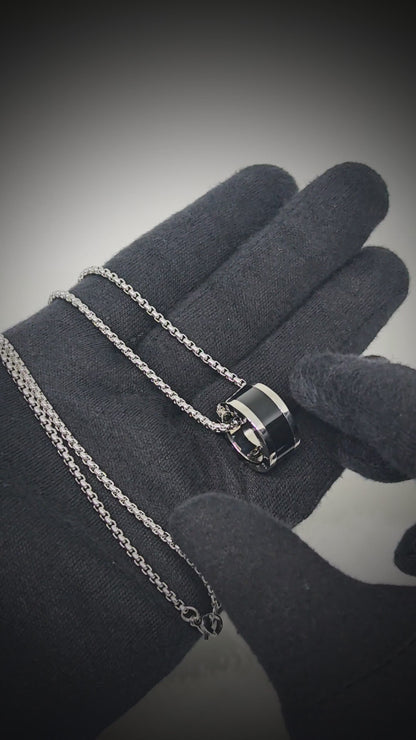 AURORA CORE - Black 21mm Titanium Steel Pendant with 24inch Round Box 4mm Chain for Men & Boys