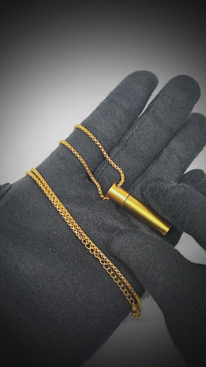 THE SECRET BOX - GOLD - 10mm Titanium Steel Pendant with 24inch Round Box 4 mm Adjustable Cable Chain for Men & Boys