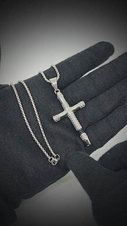 REIGN CROSS - 34mm Titanium Steel Pendant with 24inch Round Box 4mm Chain for Men & Boys