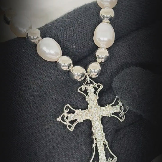 PEARL CROSS - 39mm Titanium Steel Pendant with 22inch Necklace for Men & Boys — SS Pendant/ Necklace for Men | THE MEN THING