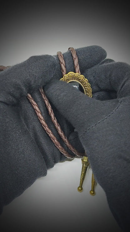 BLACK HERITAGE BOLO – 1.5 inch Pure Stainless Steel Pendant with Adjustable Brown Leather Rope for Men & Boys