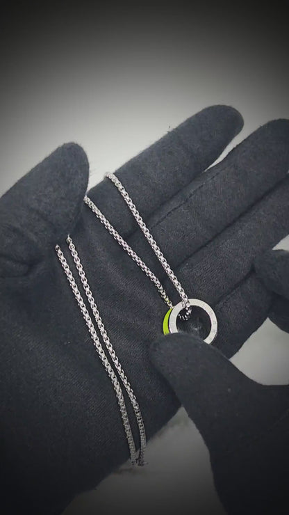 AURORA CORE - Neon Lime Green 21mm Titanium Steel Pendant with 24inch Round Box 4mm Chain for Men & Boys