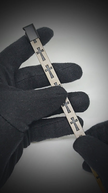 ROGUE DESERT TAUPE CROSS - 10mm Genuine Leather Bracelet with Stainless Steel Magnetic Buckle for Men & Boys (8.5 inch)