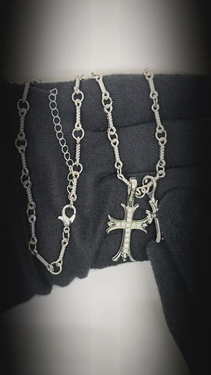 DOUBLE CROSS ZIRCON - 20mm Titanium Steel Pendant with 17 to 19inch Adjustable 6mm Chain for Men & Boys
