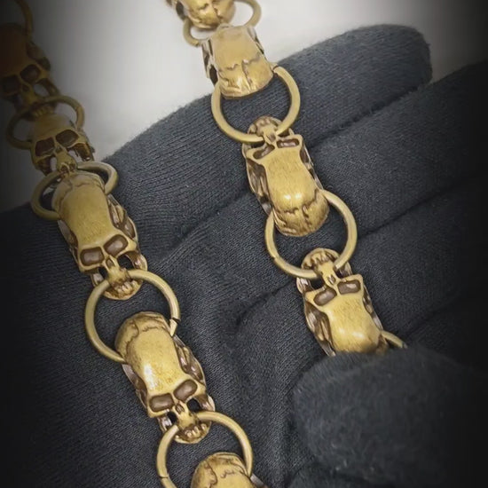 GRIM LINK - Antique Gold 19mm Titanium Steel Skull Heavy Biker Chain for Jeans with Lobster Clasps for Men & Boys - 22 inch — Biker Fashion for Men | THE MEN THING