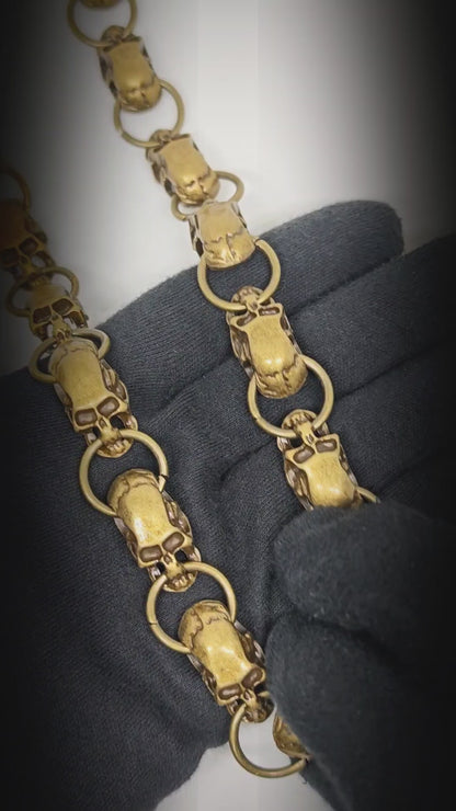 GRIM LINK - Antique Gold 19mm Titanium Steel Skull Heavy Biker Chain for Jeans with Lobster Clasps for Men & Boys - 22 inch — Biker Fashion for Men | THE MEN THING