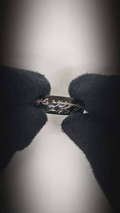 ORION SCRIPT - Black - Pure Stainless Steel Men’s Black  - Plated Ring (Size : 18-21-24-29)