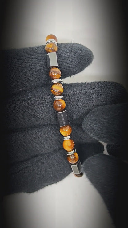 STONEFORGE - BROWN - 7mm Beads Bracelet with Natural Stone - 7.5 to 8.5 inch Adjustable Bracelet