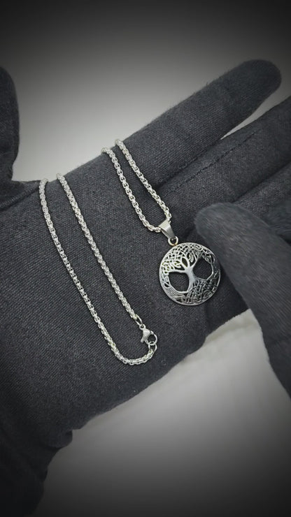 CELTIC TREE - 28mm Titanium Steel Pendant with 24inch Round Box 5mm Chain for Men & Boys