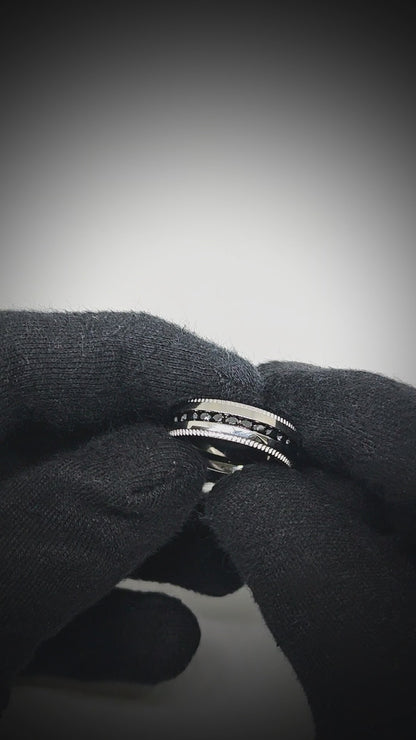 BLACKLINE CREST - Pure Stainless Steel Men’s Black - Steel-Plated Ring (Size : 17-22-27)