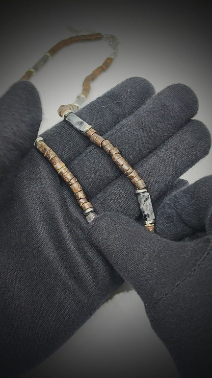 WILDWOOD TRIBAL - Grey 6 mm Beaded Necklace for Men and Boys (21 inches with adjustable silver cable chain)