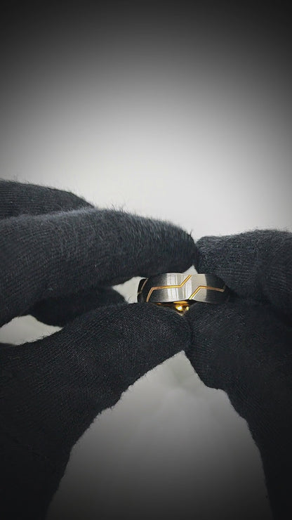 OBSIDIAN ARMOR STEEL - Pure Stainless Steel Men’s Steel-Gold Plated Ring (Size : 17-22-27)