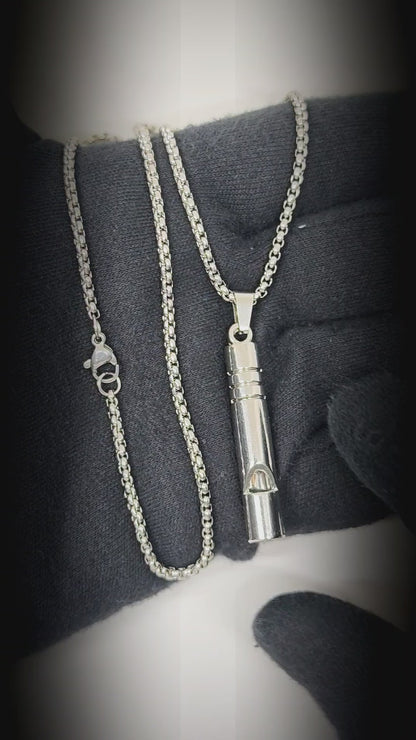 WHISTLE - 8mm Titanium Steel Pendant with 27inch Round Box 4mm Chain for Men & Boys