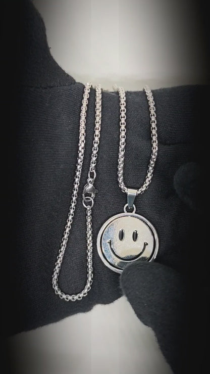 SMILEY AND SAD MOOD - 26mm Pure Titanium Steel Pendant with 28inch Round Box 4mm Chain for Men & Boys
