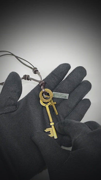 GOLDEN KEY OF FAITH – 2.5-Inch Pure Stainless Steel Pendant with Adjustable Leather Rope for Men & Boys