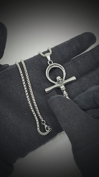 BONE CROSS RELIC - 40mm Titanium Steel Pendant with 24inch Round Box 5mm Chain for Men & Boys