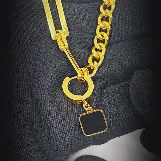 LYNXA NOIR GOLDEN - 15mm Titanium Steel Pendant with 20 to 22inch Adjustable Cube 6mm Chain for Men & Boys — SS Pendant/ Necklace for Men | THE MEN THING