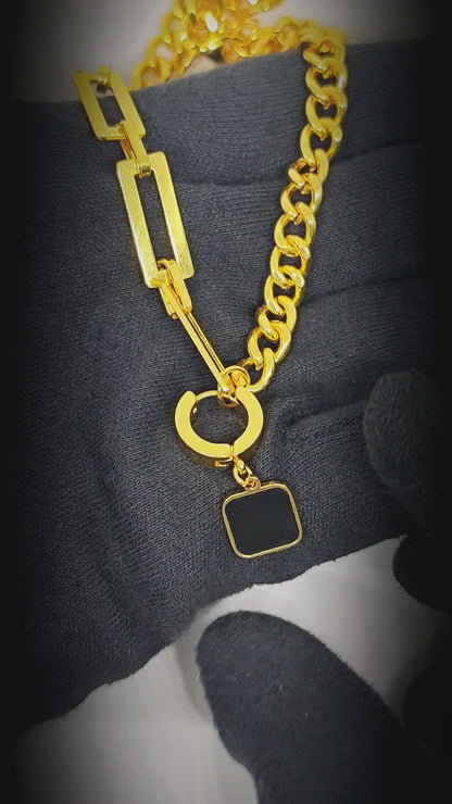 LYNXA NOIR GOLDEN - 15mm Titanium Steel Pendant with 20 to 22inch Adjustable Cube 6mm Chain for Men & Boys — SS Pendant/ Necklace for Men | THE MEN THING