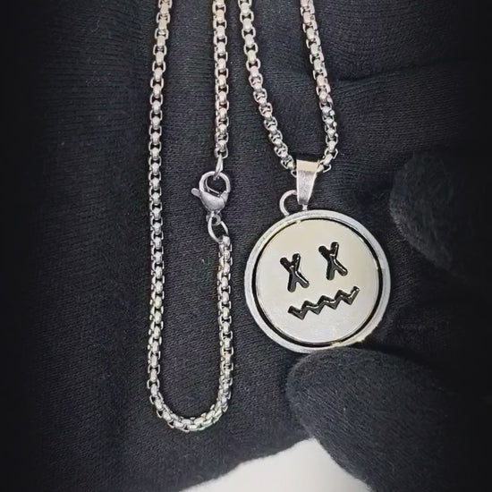 X-FACE AND SMILEY MOOD - 26mm Pure Titanium Steel Pendant with 28inch Round Box 4mm Chain for Men & Boys — SS Pendant/ Necklace for Men | THE MEN THING