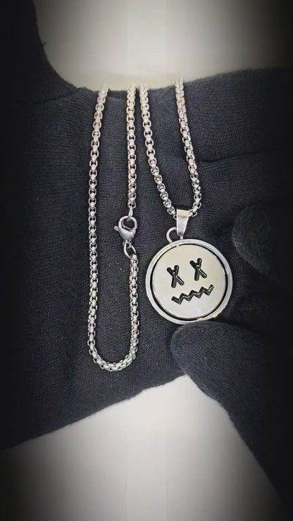X-FACE AND SMILEY MOOD - 26mm Pure Titanium Steel Pendant with 28inch Round Box 4mm Chain for Men & Boys — SS Pendant/ Necklace for Men | THE MEN THING