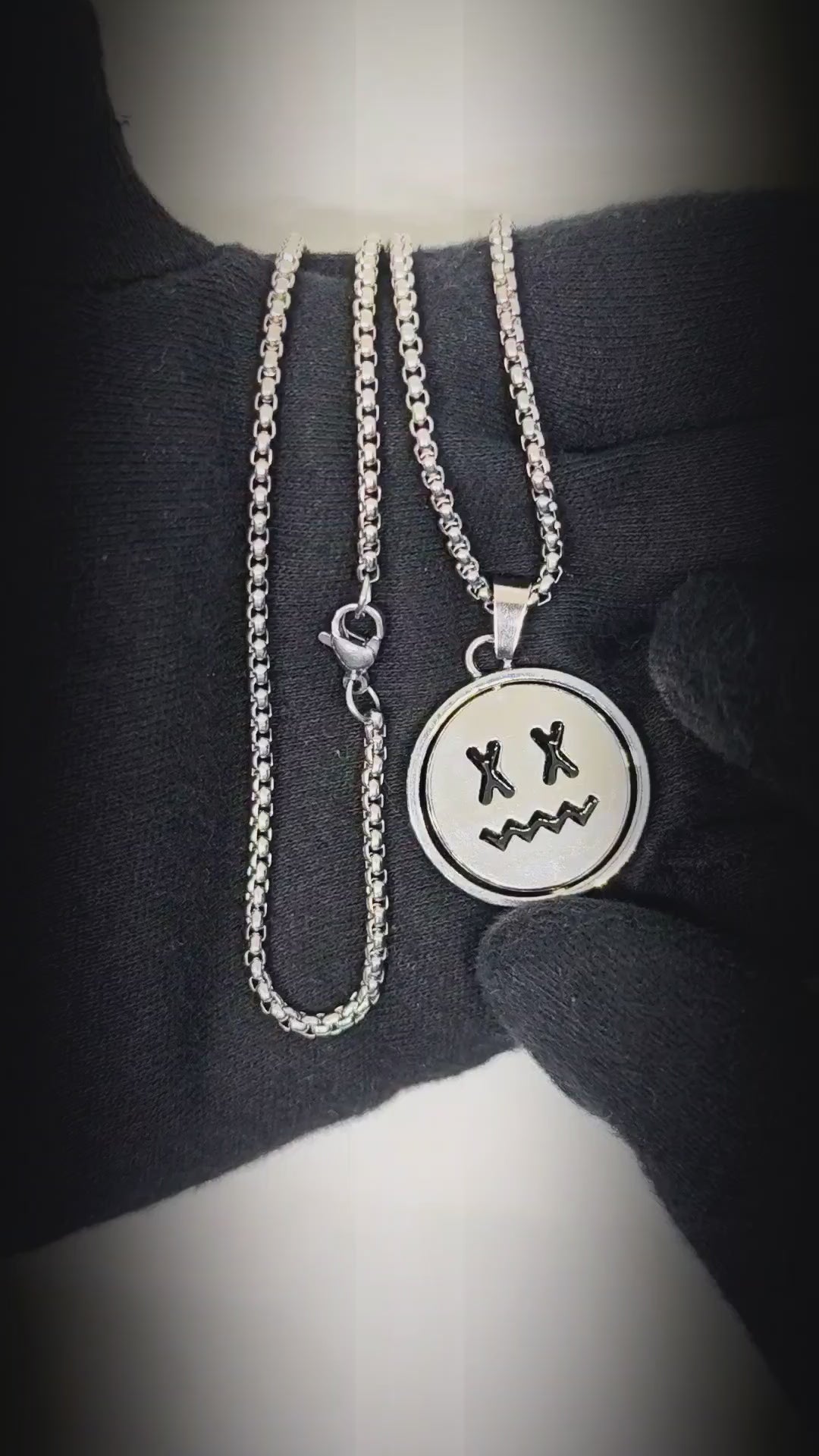 X-FACE AND SMILEY MOOD - 26mm Pure Titanium Steel Pendant with 28inch Round Box 4mm Chain for Men & Boys — SS Pendant/ Necklace for Men | THE MEN THING