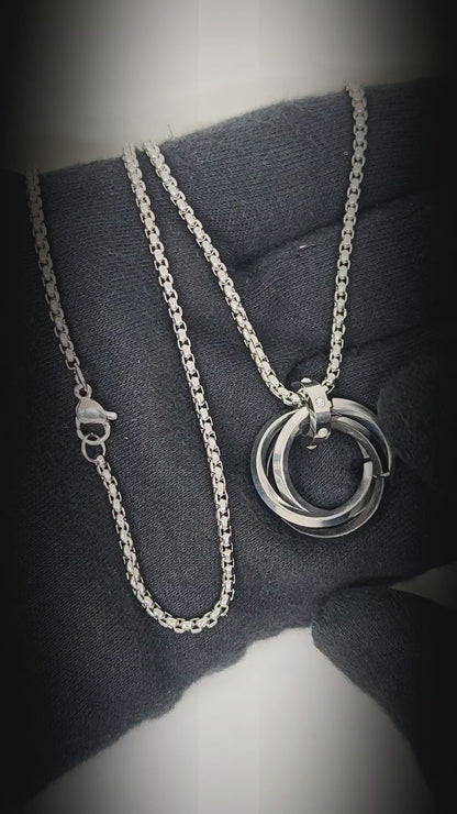 INFINITY TRIPLE RING - 24mm Titanium Steel Pendant with 23inch 4mm Twisted Chain for Men & Boys