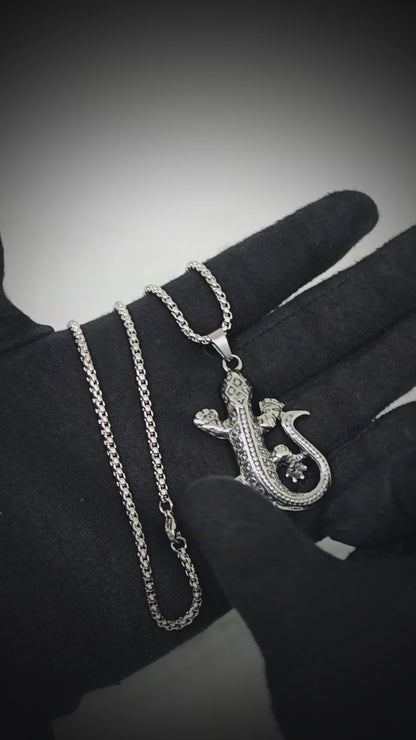 HELL LIZARD - 37mm Titanium Steel Pendant with 24inch Round Box 5mm Chain for Men & Boys