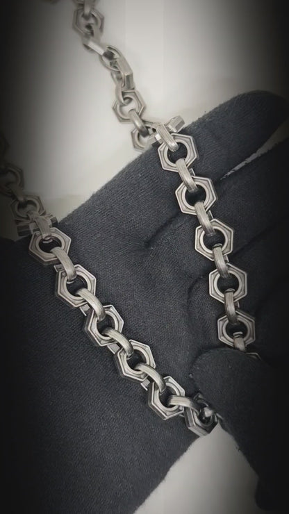 HEX FORGE - Antique Gunmetal 15mm Titanium Steel Skull Heavy Biker Chain for Jeans with Lobster Clasps for Men & Boys - 19 inch