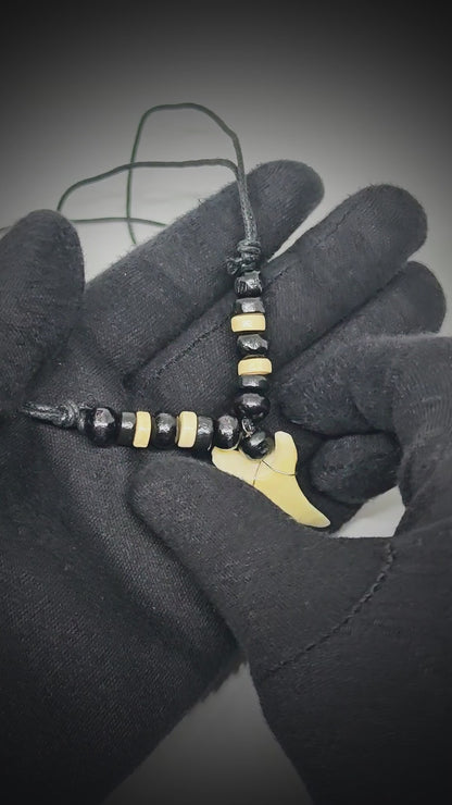 HUNTER TOOTH -  20mm Pendant with Adjustable Pure Leather Cord Necklace for Men & Boys