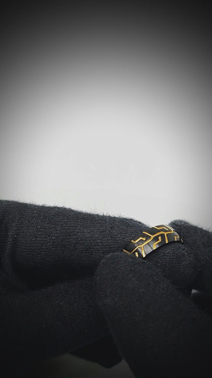 DARK MATRIX RING - Pure Stainless Steel Men’s Gold-Black-Plated Ring (Size : 17-22-27)
