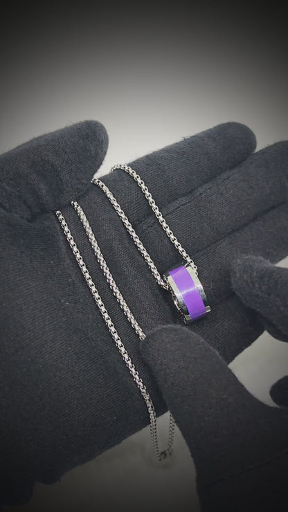 AURORA CORE - Purple 21mm Titanium Steel Pendant with 24inch Round Box 4mm Chain for Men & Boys