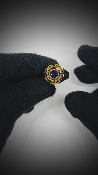 DARK CITADEL - GOLDEN - Pure Stainless Steel Men’s Gold-Black Plated Ring (Size : 17-22-27)
