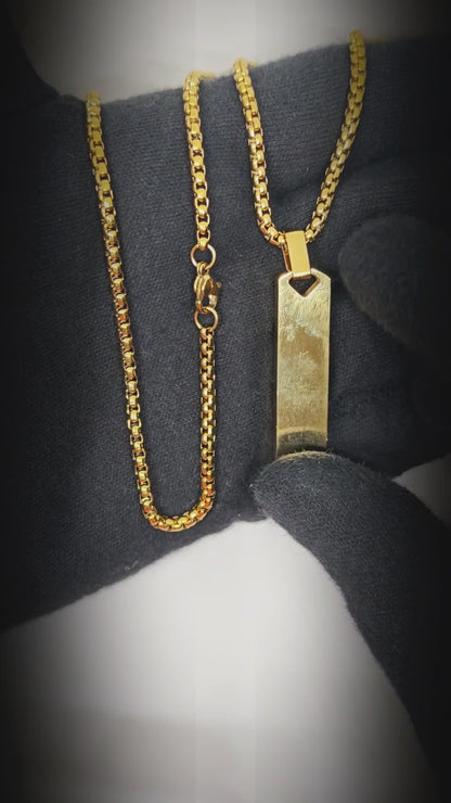 OBSIDIAN STRIPE - GOLD - 11mm Pure Titanium Steel Pendant with 27inch Round Box 4mm Chain for Men & Boys