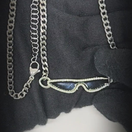 GOGGLES - 10mm Titanium Steel Pendant with 17 to 19inch Adjustable Curb 5mm Chain for Men & Boys — SS Pendant/ Necklace for Men | THE MEN THING