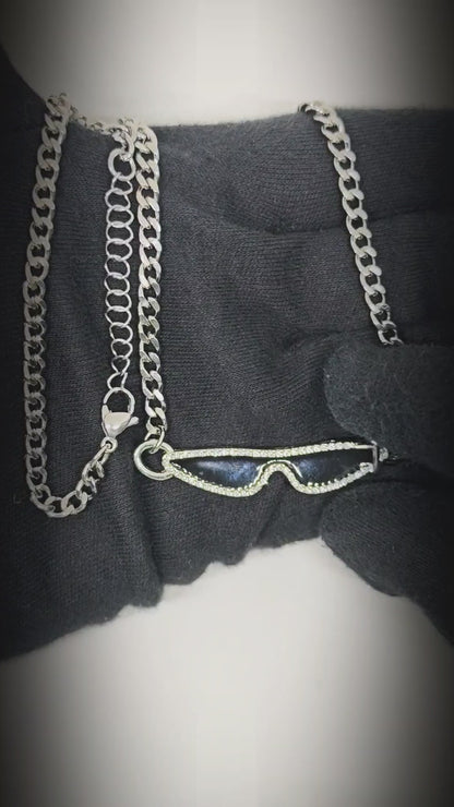 GOGGLES - 10mm Titanium Steel Pendant with 17 to 19inch Adjustable Curb 5mm Chain for Men & Boys — SS Pendant/ Necklace for Men | THE MEN THING