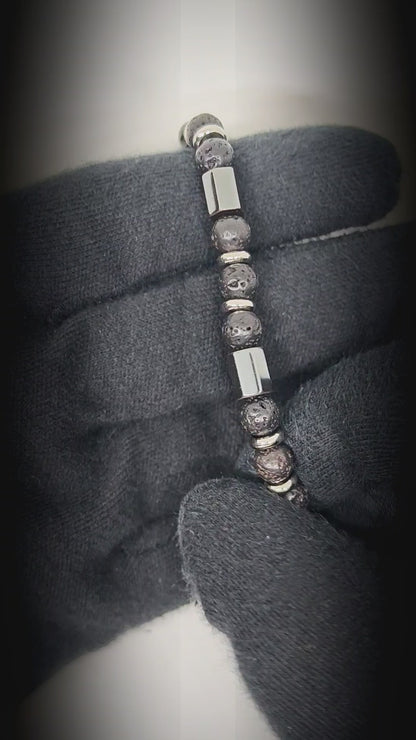 STONEFORGE - BLACK - 7mm Beads Bracelet with Natural Stone - 7.5 to 8.5 inch Adjustable Bracelet