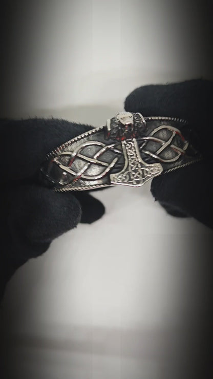 VALKNUT WOLF - Pure Stainless Steel Open Bangle Bracelet (Adjustable) for Men & Boys