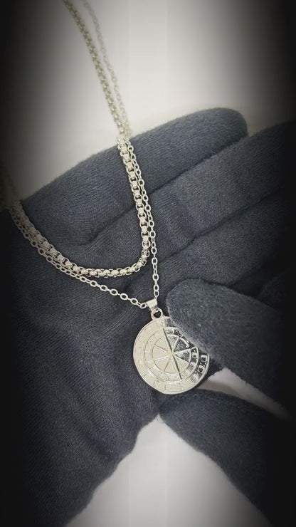 COIN COMPASS - 25mm Titanium Steel Pendant with 20 to 22inch Adjustable 4mm Chain for Men & Boys