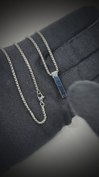 AXIS VERTICAL BAR - 6mm Pure Titanium Steel  Pendant with 24inch Round Box 4mm Chain for Men & Boys