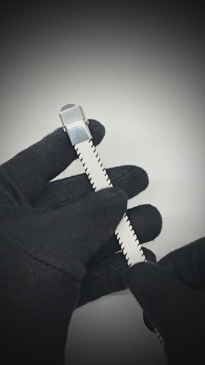 INFINITY NOIR - White 10mm Genuine Leather Bracelet with Stainless Steel Fold-Over Push Clasp for Men & Boys (8 inch)