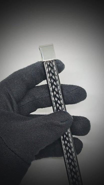 NOIRBOUND - Black 14mm Genuine Leather Bracelet with Stainless Steel Magnetic Buckle for Men & Boys (8 inch)