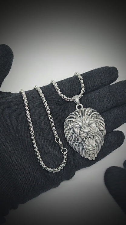 IMPERIAL LION KING - 40mm Titanium Steel Pendant with 24inch Round Box 5mm Chain for Men & Boys